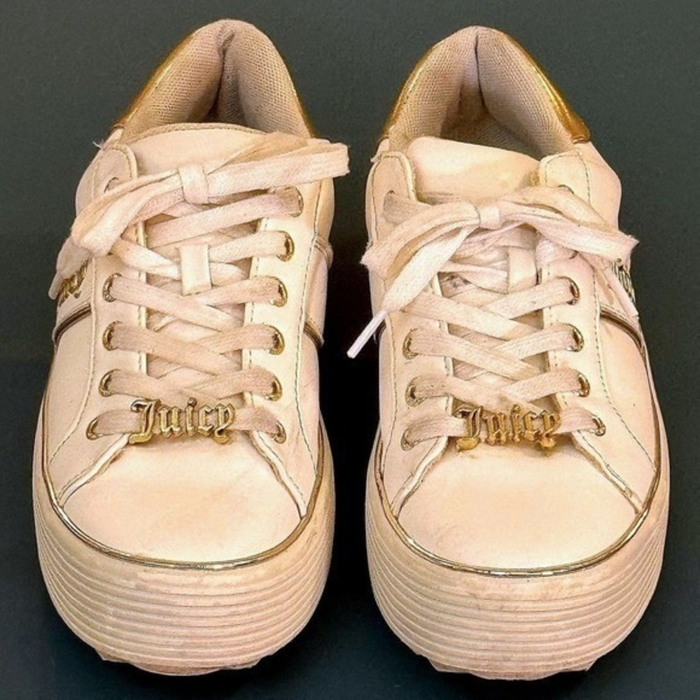 Juicy Couture Y2K Platform Sneakers White Gold Women 6.5 Chunky